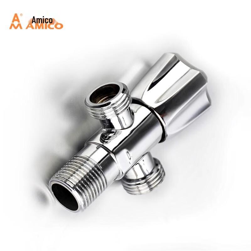 Aimeike 1/2-Inch Thickened Copper 3-Way Angle Valve with Dual Outlet