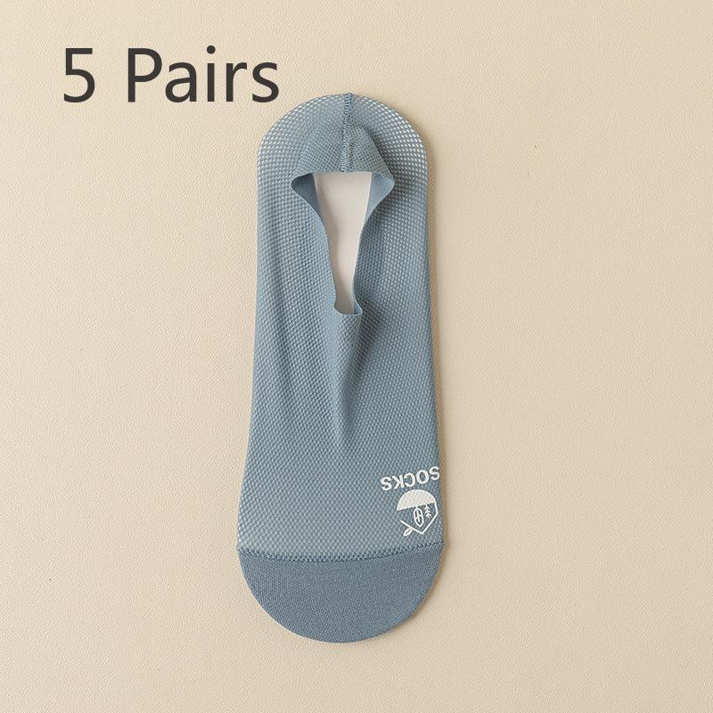 

5 пар мужских летних легких однотонных хлопковых носков-лодочек с дышащей невидимой сеткой на подошве 5 Pairs синий