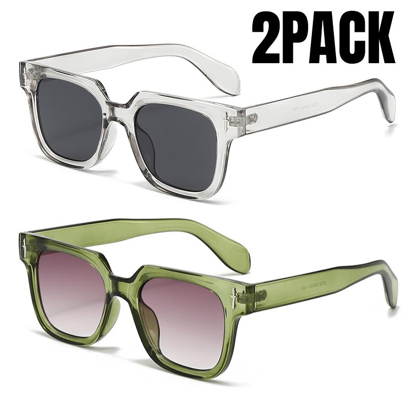 2PACK Retro Square Black Lens Sunglasses Women Luxury Brand Designer Fashion Rectangle Eyewear Men Outdoor  UV400