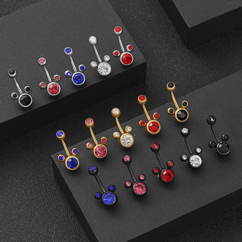 Temperament Jewelry Titanium Steel Mickey Diamond Inlay Navel Nail Belly Rings