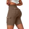 Damen Yoga-Shorts mit Taschen - Atmungsaktive Knopfleiste Hoher Bund Trainingshose
