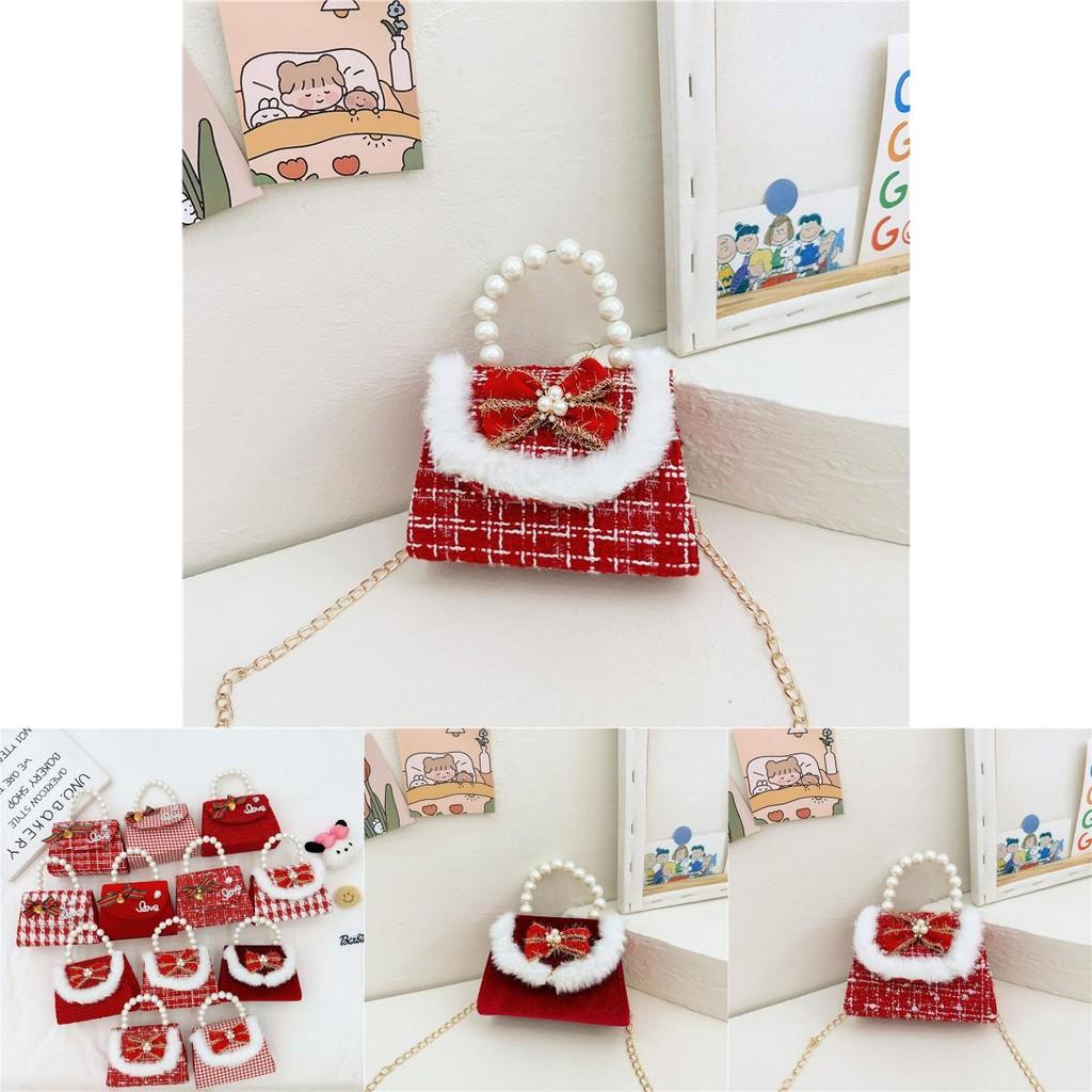 Adorable Red Pearl Handheld Princess Purse For Little Girls With Charming Cartoon Design