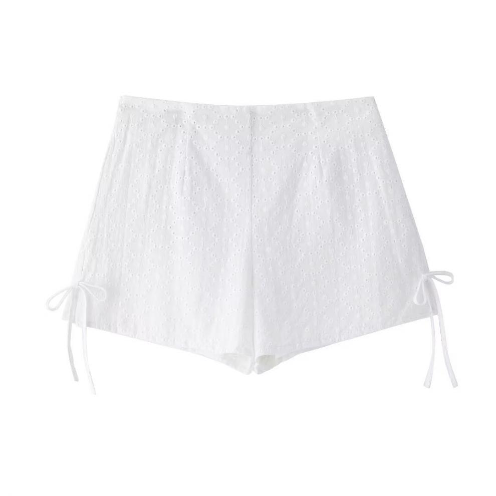 Summer Women's Casual Hollow Embroidery Shirt & Shorts Set