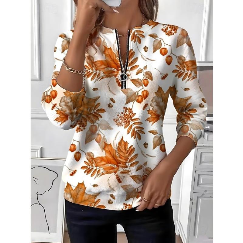 Women's Pullover Sweatshirt Zip Up Sweatshirts Floral Graphic Fashion Casual Long Sleeve Crew Neck Regular Tops Street Dailywear Zipper Print