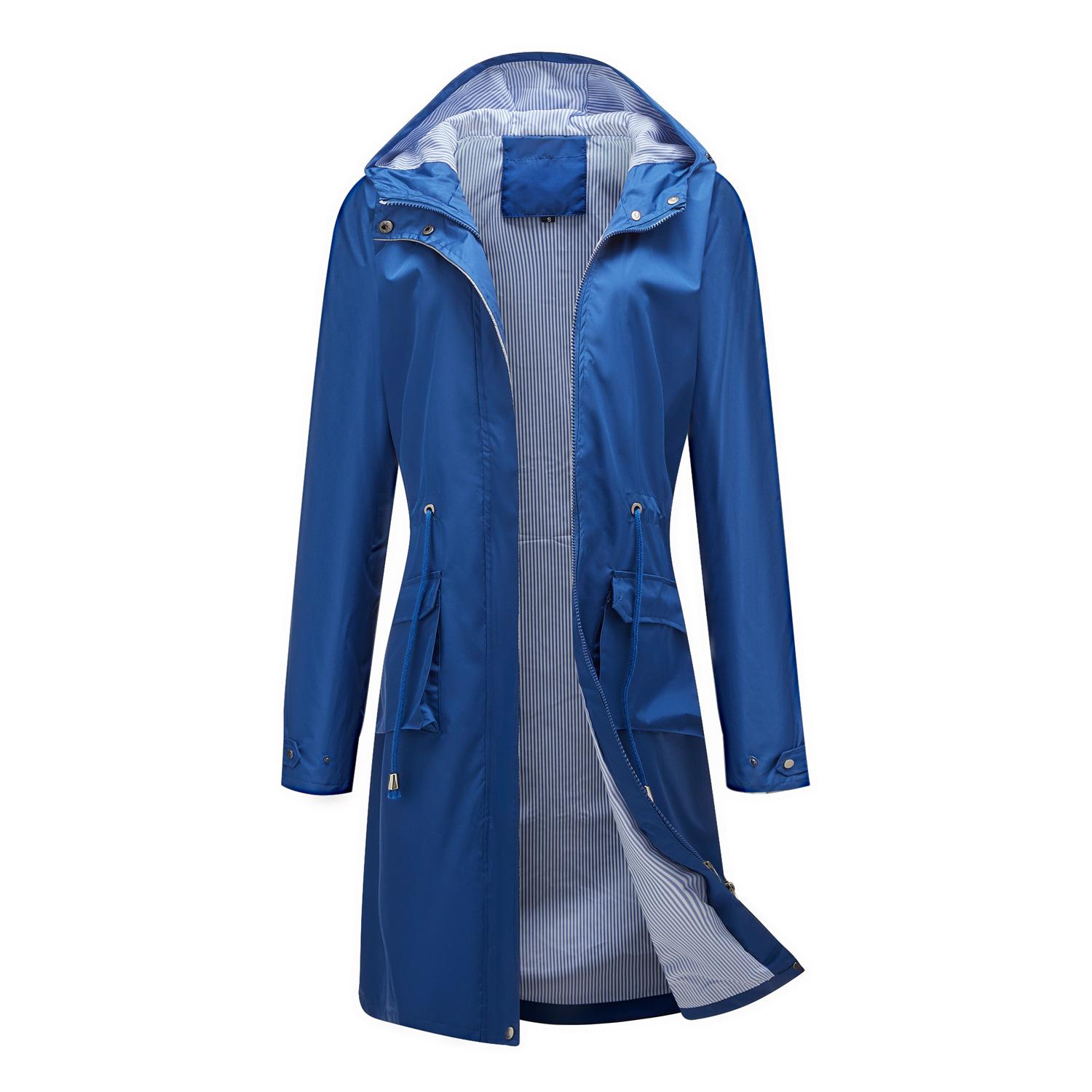 

Multi-color Options Hooded Drawstring Waist Long Trench Coat for Women European and American Style Fashion Versatile Windproof Jacket XXXL темно-синий