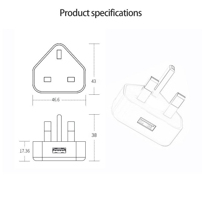 FONKEN Nabíječka telefonu USB UK 3kolíkové Regulační 5V 1A Chytrý telefon Tablet PC Trojúhelníková patka 1A Rychlá univerzální cestovní nabíjecí hlava USB napájecí adaptér