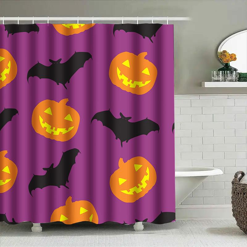 

Tuniu Halloween Bat Print Shower Curtain Cute Orange & Black Scary Bat Shower Curtain For Bathroom Decor W60H190(CM)-1 Pcs