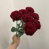 New Crochet Flowers Bouquet Handmade Knitted Red Rose Flower Artificial Fake Flower Christmas Wedding Party Home Decoration