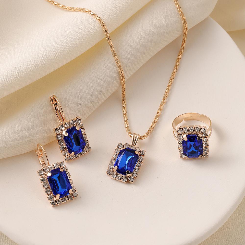 5-teiliges Set Damen Saphir Europäische und Amerikanische Persönlichkeit Temperament Liebe Diamant Halskette Ohrringe Ring Armband Set