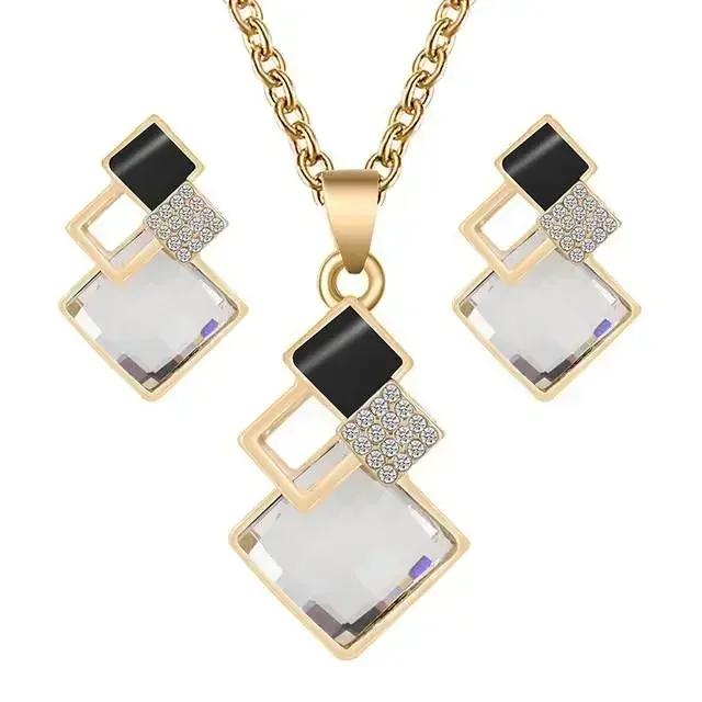 

Collarbone Chain Accessories Gifts Fashion Creative Decoration Korean Minimalist Square Diamond Inlaid Necklace Earrings Set білий