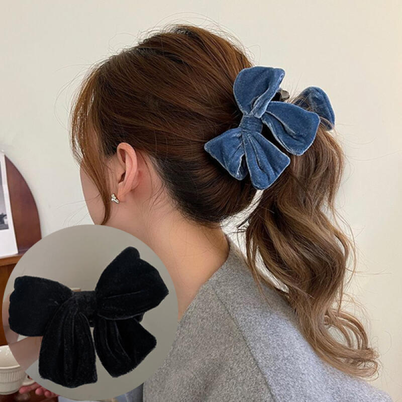 Tinkuku Velvet Point Lovely Ribbon Hair Clip black