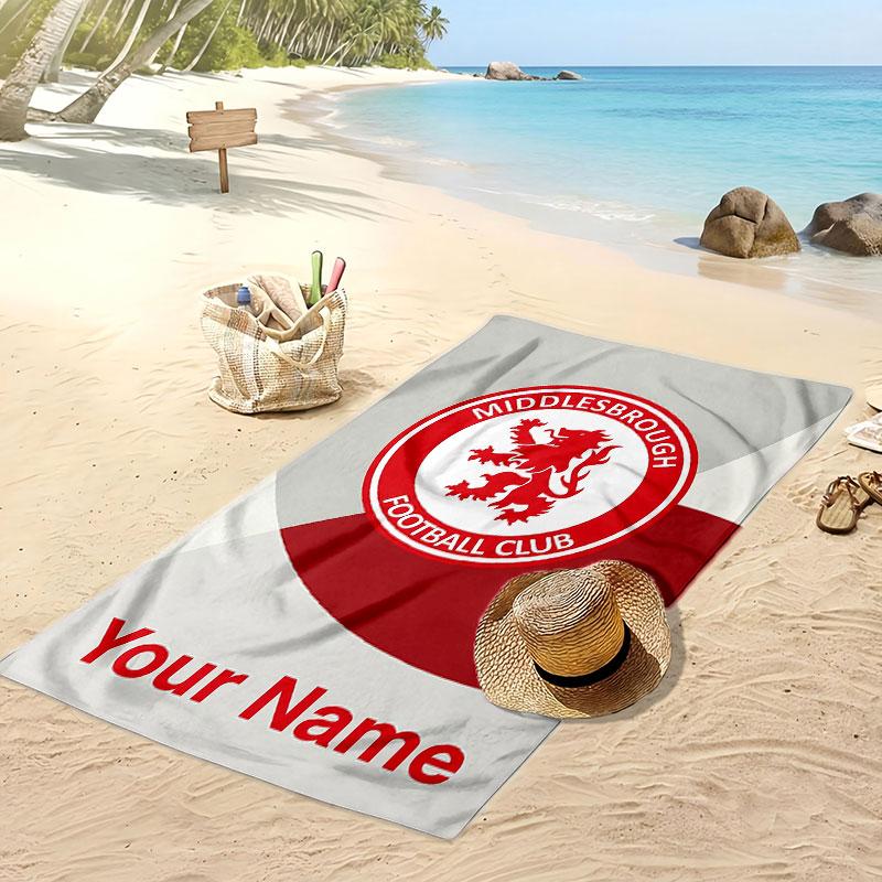 Asciugamano da Spiaggia Stampato Personalizzato Middlesbrough FC Logo Calcio Supporto Nome Personalizzato Testo Asciugamano Assorbente Per Sport Viaggio Regalo Speciale