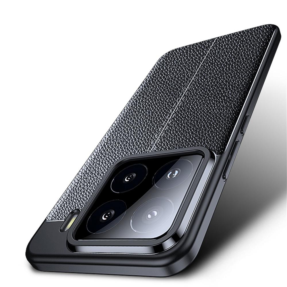 Für Xiaomi 15 Pro Hülle Litschi-Textur TPU Flexible Handyhülle,Schwarz