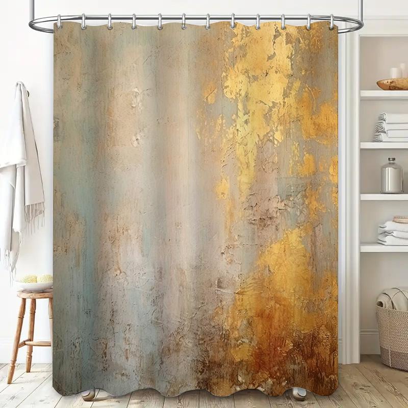 Modern Bathroom Decor Shower Curtain Cream Gold Metallic Texture Waterproof Bath Liner for Home Decoration Privacy Protection (1