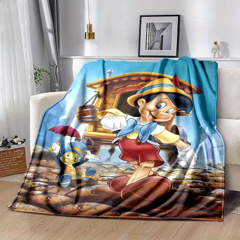 1pc, Pinocchio and Jiminy Cricket Adventure Blanket - Seasonal Decorative Throw for Home, Soft Flannel Throw Blanket - Versatile & Cozy for