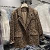 Blazer Suit for Women Leopard Winter Casual Long Sleeve Button Slim Fit Long Suit Jacket
