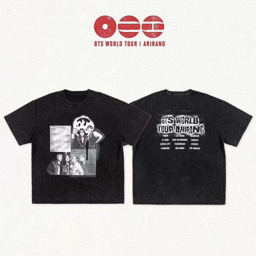 BTS World Tour Arirang Vintage Washed Short Sleeve Cotton T-Shirt Kpop Fans Support Tee
