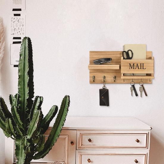 4-in-1 Eingangsbereich Wandregal Briefhalter Haken Rustikal Holz mit Schlüssel Wandmontiert Eingangsbereich Organizer