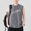 New 230g Heavy Pure Cotton Wash Vest Men's Print Solid Color Wide Shoulder Sleeveless Sports Shoulder