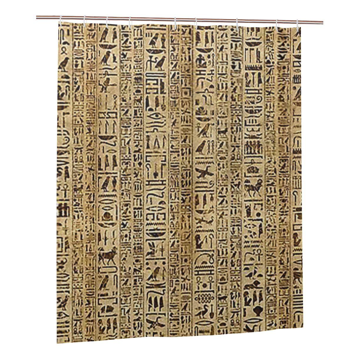 Egyptian Hieroglyphs On Papyrus Shower Curtain Bathroom Polyester Waterproof Bath Curtains With Hooks W60H190(CM)-1 Pcs
