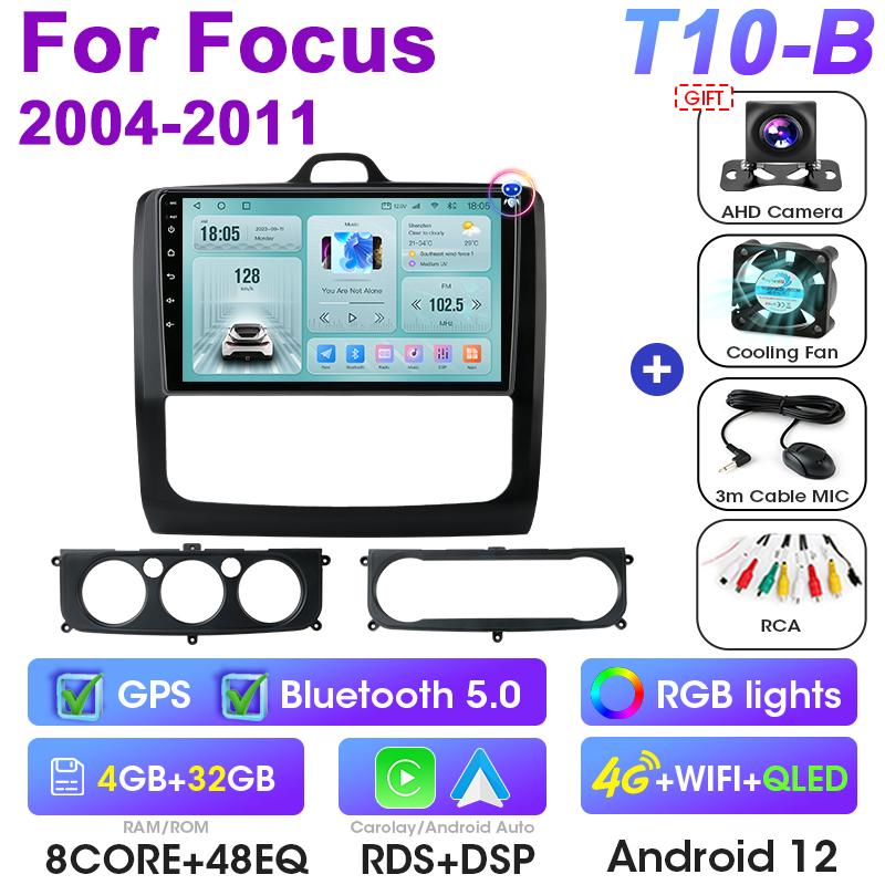 2 Din Android 12 Car Radio For Focus 2 3 Mk2 Mk3 2004 - 2011 Multimedia Video Player GPS 4G Carplay Auto Stereo DVD QLED RDS DSP