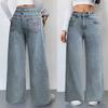 Neue lockere High-Waist Wide-Leg Jeans mit rosa Schleifenstickerei an der Gesäßtasche für Damen