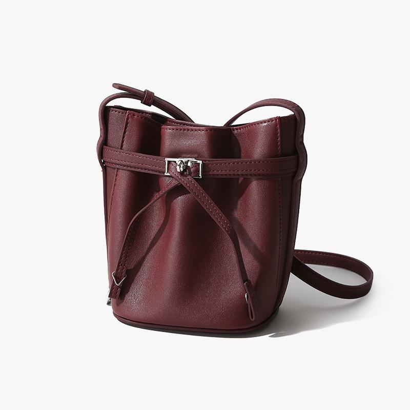 

Кожаная сумка-ведро на шнурке, высококачественная кожаная сумка через плечо для женщин, ретро-повседневная сумка-кроссбоди