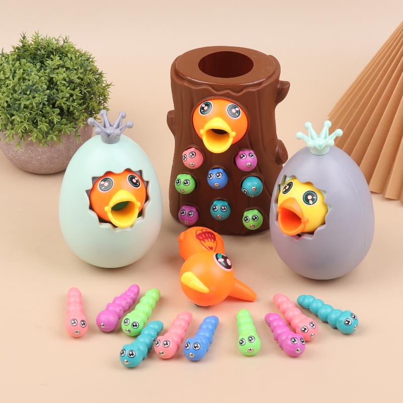 [J] Children's Woodpecker Toy, Educational Early Childhood Fishing And Insect Catching Game, Magnetic Montessori Magnetic Toy