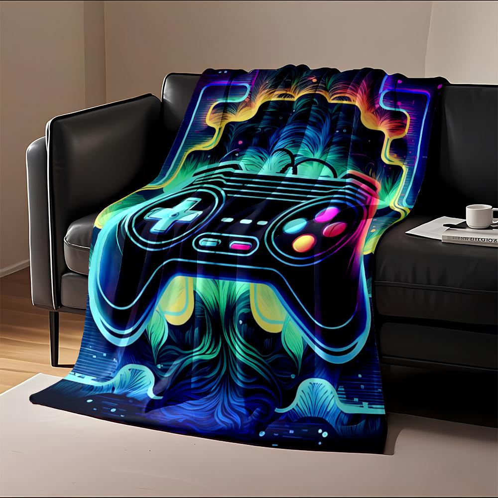 Colorful neon gaming controller design blanket Flannel blanket for bedroom, living room, sofa, and nap sofas