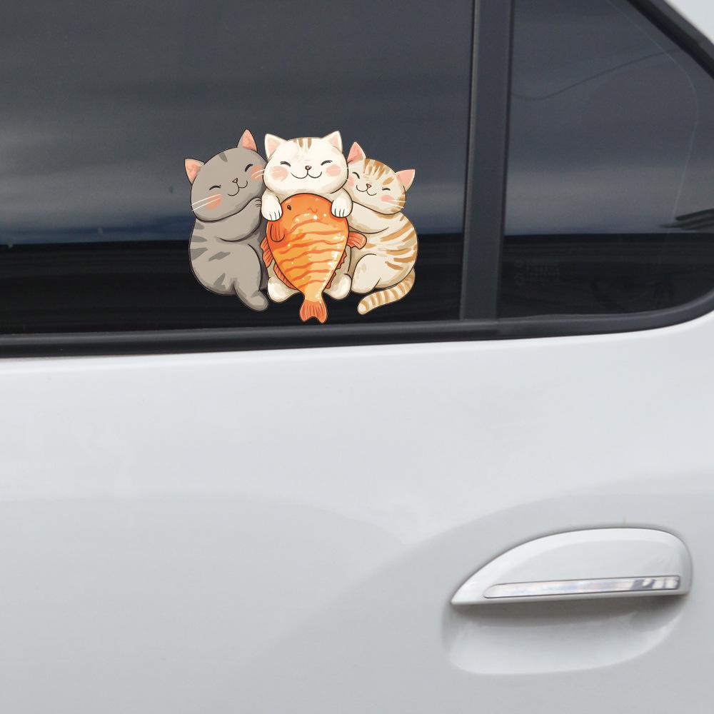 Cute Three Chubby Cats Glass Car Embellishment Decoration Stickers