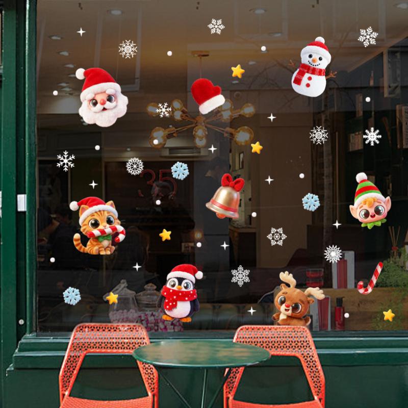 Cute Christmas Window Stickers Same Color Both Sides Self Adhesive Decals for Shopping Mall Home Shop Xmas Window Decor