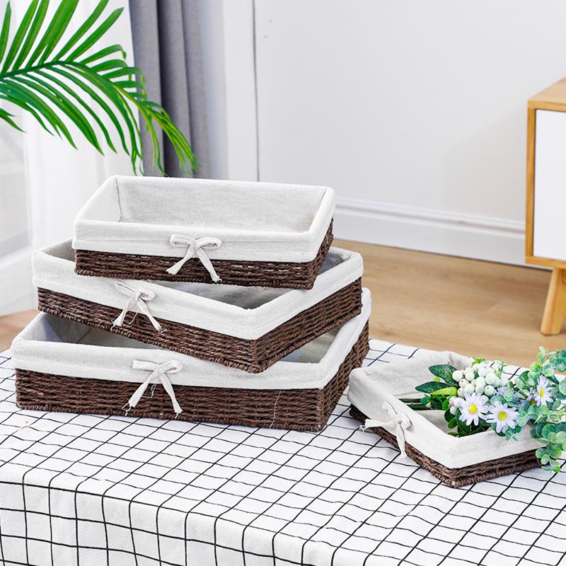 Handmade Rattan Paper Rope Storage Basket for Home Organization