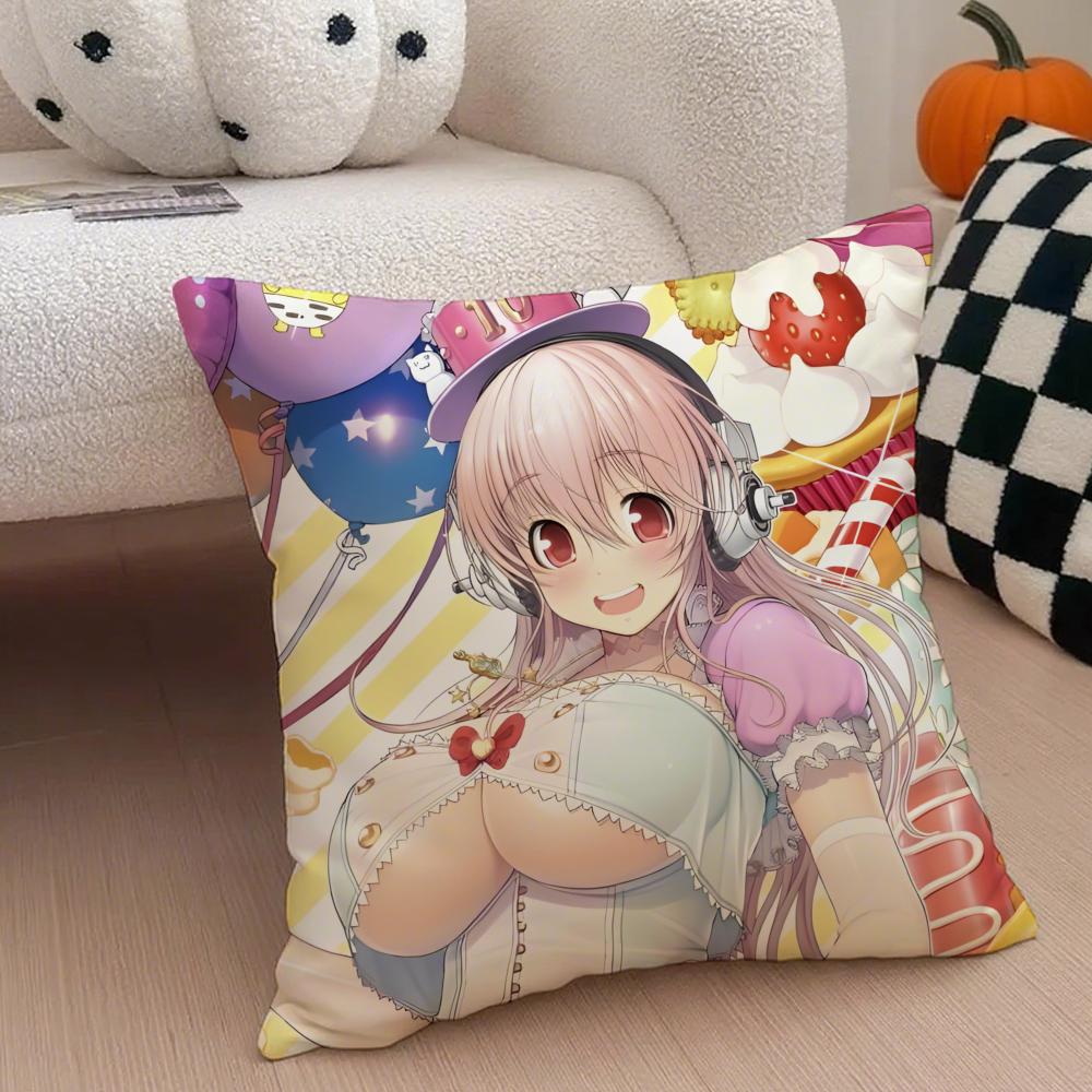 Cute Vibrant Japanese Idol SSuper Sonico Cushion Cover Throw Pillow Cover Hidden Button Durable Polyester Chair Cushion