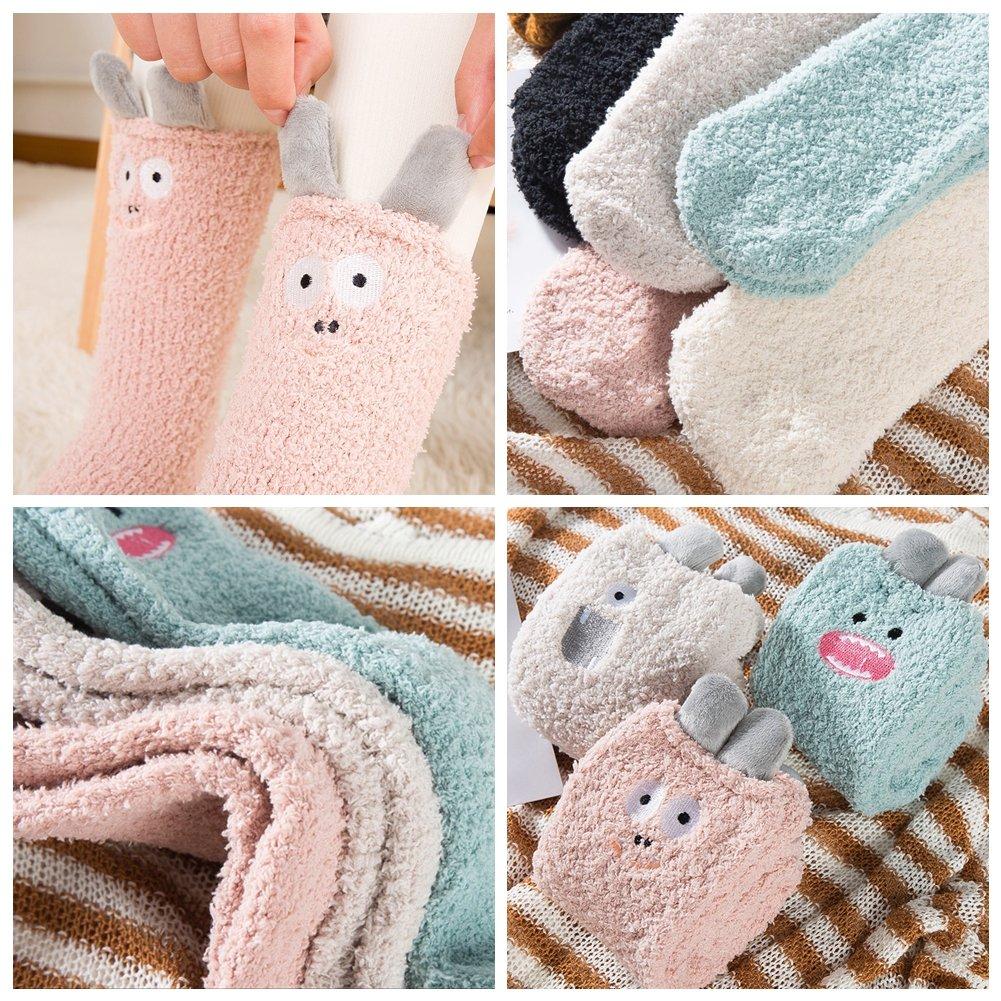 Sandy Ting Thick Fluffy Winter Cute and Short Socks for Sizes Monster "5-Pair Set" Women's Socks, Warm, Sleeping, 22-25cm (Cute Design)