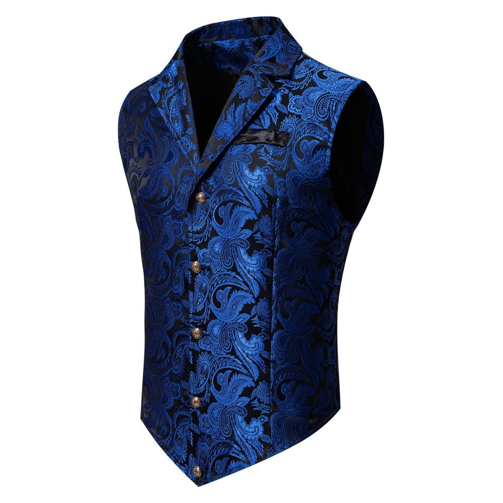 Men's Paisley Gothic Vest Victorian Steampunk Waistcoat with Notched Lapel for Tuxedo Formal Events Themed Weddings