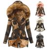 Buttons Closure Long Sleeve Women Coat Waist Drawstring Plush Hooded Fleece Lined Camouflage Print Overcoat Outerwear