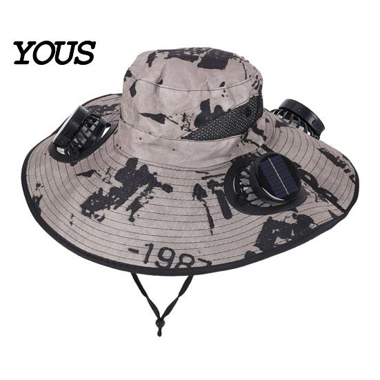 Solar Cooling Hat Sun with Detachable Fan Design, 4 Fans UPF 50+ Bucket Hat, Outdoor Adjustable Fit Built-in Panels And Type-C Charging Hiking Cap