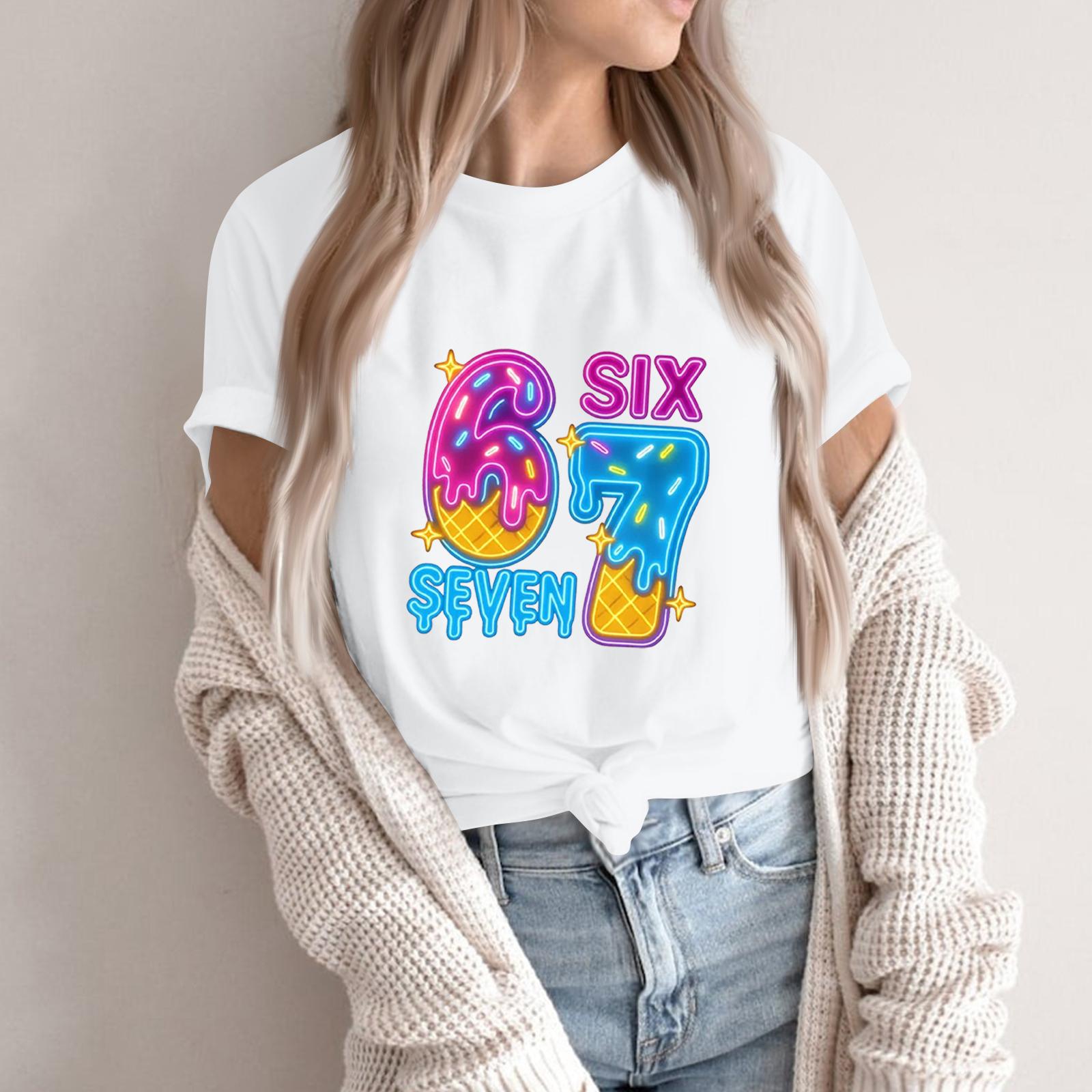 

Женская модная повседневная футболка с коротким рукавом и принтом, топ с круглым вырезом L белый