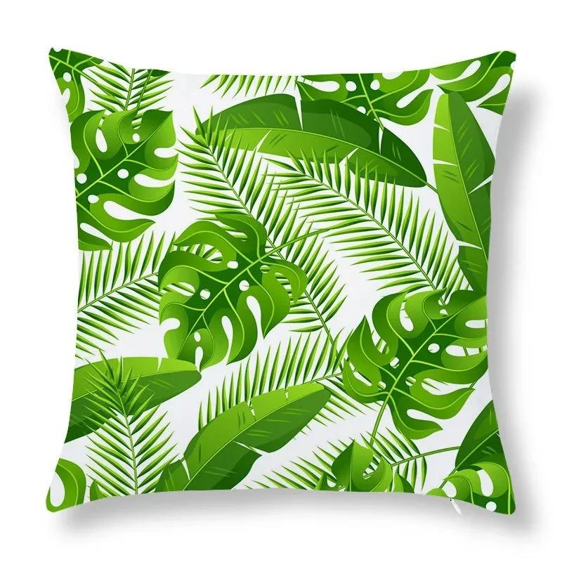 Green Leaf Print Decorative Pillowcase Car Sofa Square Cushion Pillowcase