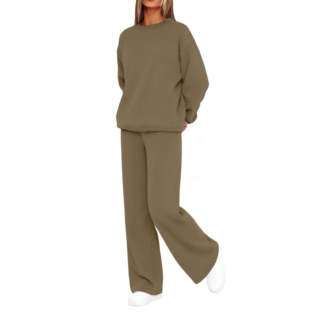 Women's Crewneck Sweatshirt and Jogger Pants Set for Fall Winter Casual Wear