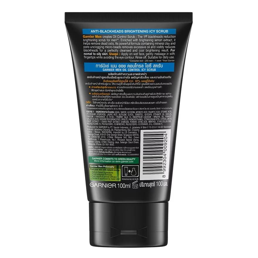 3 x 100 ml Garnier Men Turbo Light Icy Scrub Oil Control Gesichtsschaum für Männer