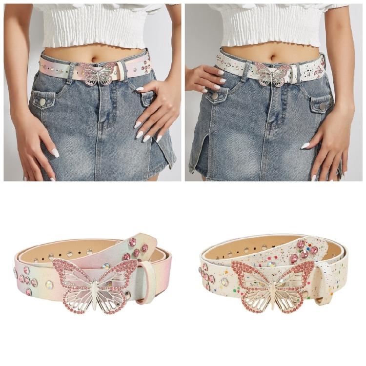 Western Shinning Buckle Belt Butterfly Adjustable Buckle Belt for Skirt Jeans