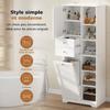 60×37×171 cm, Tall Bathroom Cabinet, MDF, 2 Drawers, Laundry Basket with Flap, Adjustable Shelves, Soft-Close Hinges, Tip-Over Protection, White.