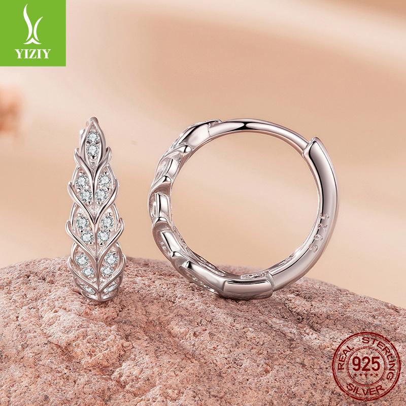 Zircon Inlaid Sparkle Harvest Wheat Ear Buckle Autumn Premium Sense S925 Sterling Silver Earrings Earrings