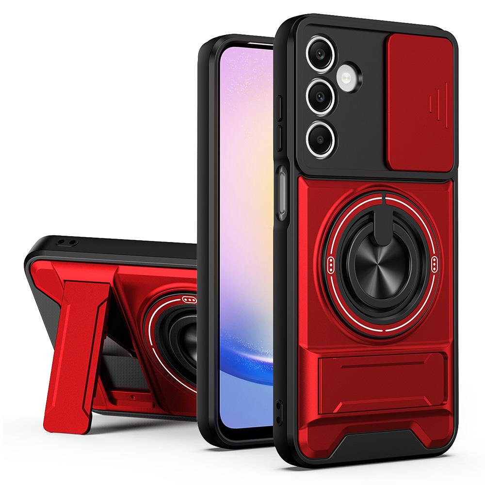For Samsung Galaxy A25 5G (Global) (161mm) Magnetic Case Ring Holder Foldable Kickstand TPU PC Phone Cover with Camera Lens Slider