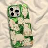 Green Tabby Cat Doodle Shiny Phone Case for iPhone 17 16 15 14 13 12 11 16E Series Pro Max Plus Double Layer Protection
