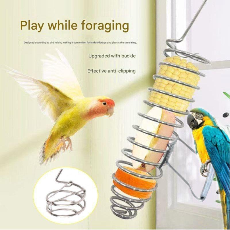 Stainless Steel Hanging Bird Feeder With Perch Stand For Parrots Cockatiels And Pet Bird Fruit Vegetable Treats Feeding