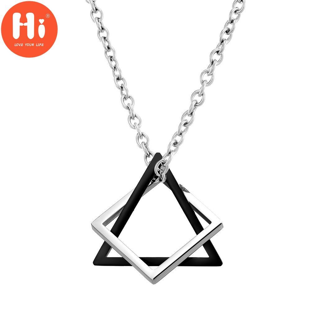 Hi Geometry Interlocking Square Triangle Male Pendant For Men Women Unisex Alloy Modern Trendy Geometric Stacking Streetwear Necklace