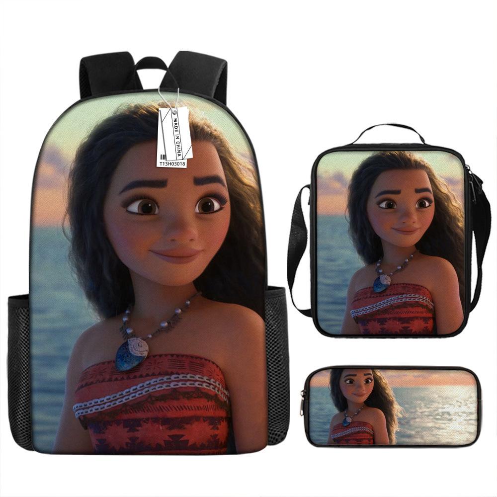 Moana Printed Backpack Large Capacity Sports Backpack Primary And Secondary School School Bag Three-Piece Set