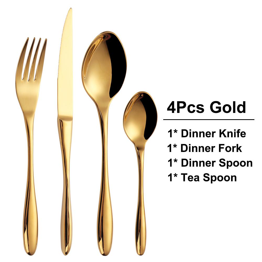 4/8/12/16Pcs Gold Cutlery Set Stainless Steel Tableware Mirror Dinner Set Sliver Knife Fork Spoon Black Kitchen Utensils